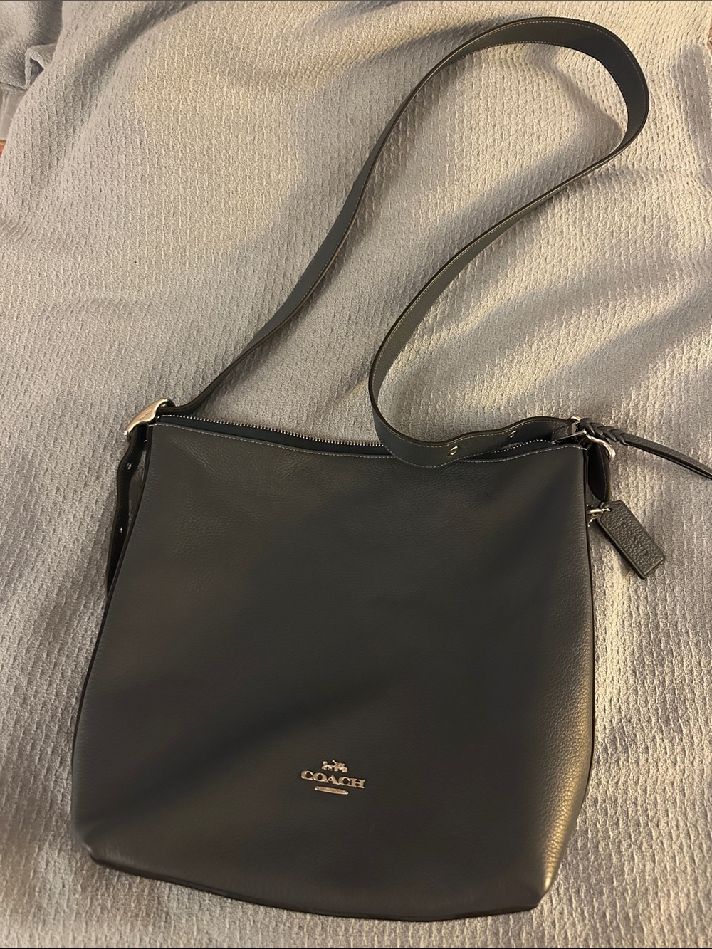 Coach Navy Blue Pebbled Leather Shoulder Bag with Silver Hardware